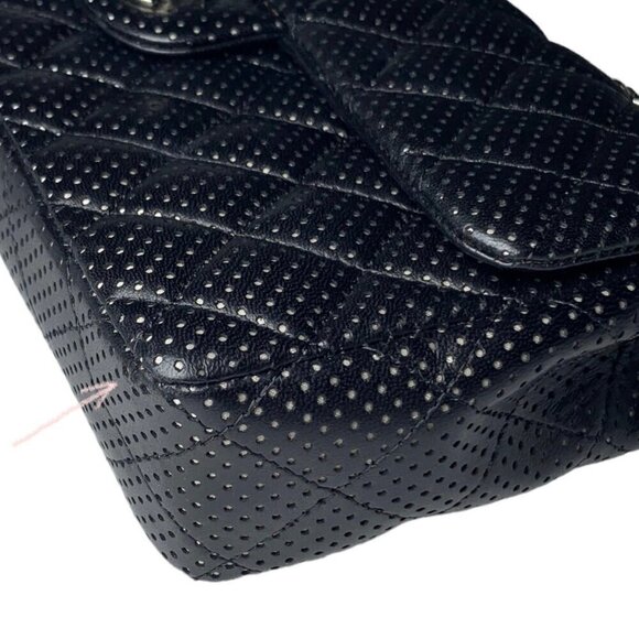 Chanel East West Classic Shoulder Flap Bag Black Quilted Perforated Leather - Picture 13 of 16